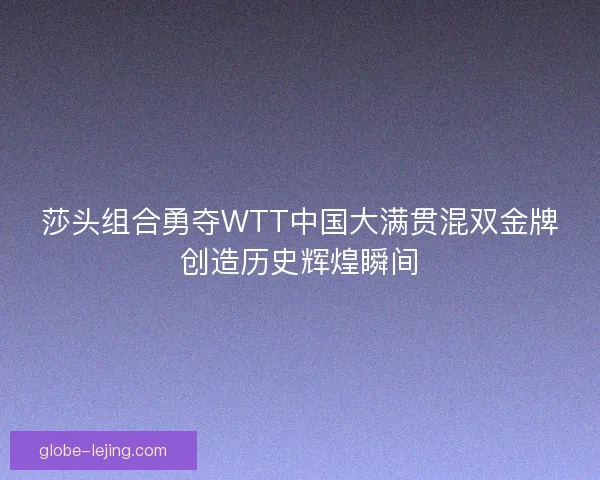 莎头组合勇夺WTT中国大满贯混双金牌创造历史辉煌瞬间